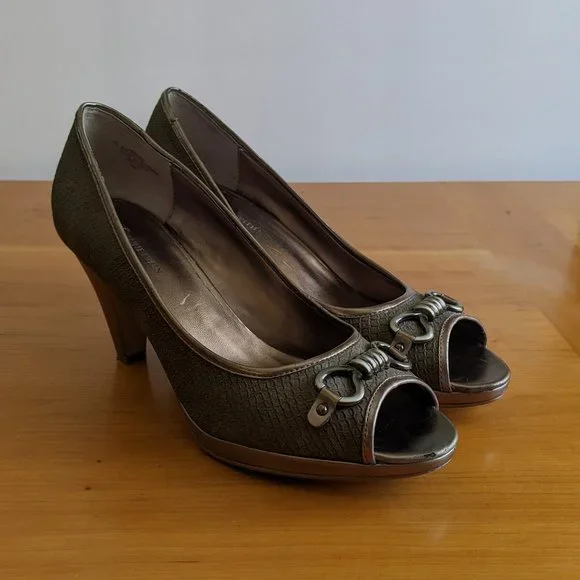Anne Klein | Akeson | Open Toe Heels | pewter | sz 9 1/2 - Picture 1 of 8